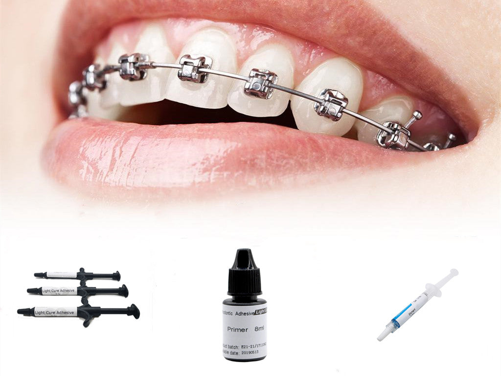 Applying aesthetic braces brackets using Sino Dental strong light-cure dental glue adhesive bonding